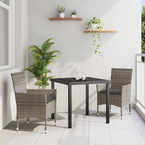 vidaXL Σετ Κήπου 3 Τεμαχίων με Γκρι Μαξιλάρια Πολυρέντο