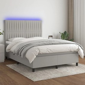 Κρεβάτι Boxspring με Στρώμα &amp; LED Αν.Γκρι 140x200εκ. Υφασμάτινο - Γκρι