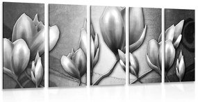 Λουλούδια με 5 μέρη εικόνα σε έθνο στυλ σε μαύρο & άσπρο - 100x50