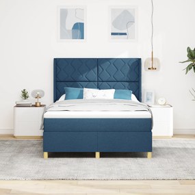 vidaXL Κρεβάτι Box Spring με Στρώμα - Μπλε, 140x200 εκ., Υφάσμα