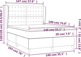 vidaXL Κρεβάτι Boxspring με Στρώμα Κρεμ 140x190 εκ. Υφασμάτινο
