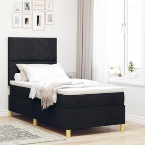 vidaXL Box Spring Κρεβάτι με Στρώμα Μαύρο Μονό Ύφασμα