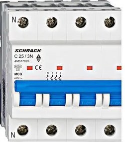 Ασφάλεια τριπολική αυτόματη SCHRACK 3Χ25Α+Ν 4Μ AM617825 με ουδέτερο 6KA καμπύλη C