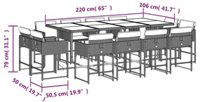 vidaXL Σετ Τραπεζαρίας Κήπου 13τεμ. Μαύρο από Συνθ. Ρατάν με Μαξιλάρια