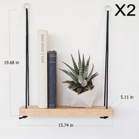 Σετ Ράφια Τοίχου Με Σχοινί &amp; Ξύλο Φυσικό Μαύρο 40x13x50 εκ.