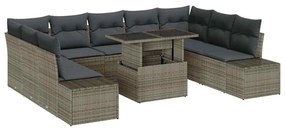 vidaXL Σετ Καναπέ Κήπου με αποθήκευση 10 pcs Γκρι Πολυ ράταν