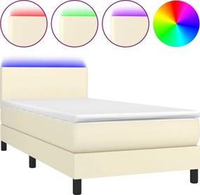 vidaXL Κρεβάτι Boxspring με Στρώμα &amp; LED Κρεμ 90x200 εκ. Συνθ. Δέρμα