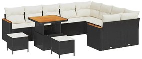 vidaXL Σετ Καναπέ Κήπου με μαξιλάρι 12 pcs Μαύρο Πολυ Ρατάν