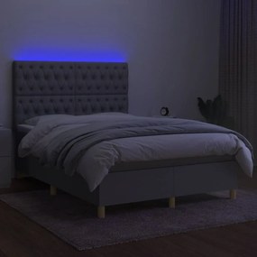 vidaXL Κρεβάτι Boxspring με Στρώμα &amp; LED Αν.Γκρι 140x190εκ. Υφασμάτινο