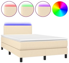 vidaXL Κρεβάτι Boxspring με Στρώμα & LED Κρεμ 120x200 εκ. Υφασμάτινο