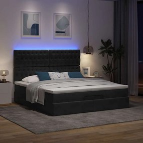 Οθωμανικό κρεβάτι με στρώματα &amp; LEDs Μαύρο 160x200cm Velvet - Μαύρο