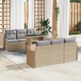 vidaXL Σετ Καναπέ Κήπου με μαξιλάρι με μαξιλάρι 7 pcs Μπεζ Πολυ Ρατάν