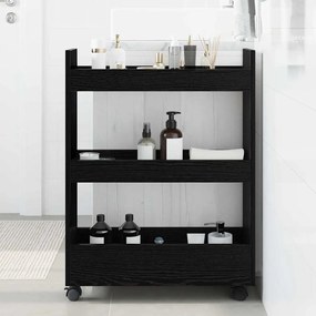 vidaXL Λεπτός Τροχήλατος Αποθηκευτικός 3 Επιπέδων Μαύρης Δρυς Επεξεργασμένου Ξύλου