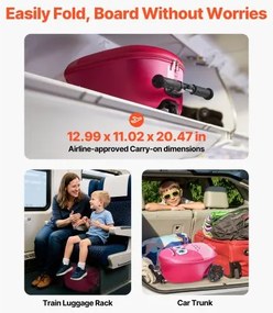 VEVOR Ride-on Luggage 20-inch Kids Scooter Suitcase with Flash Wheels Pink