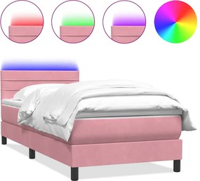 vidaXL Κρεβάτι Boxspring με Στρώμα &amp; LED ροζ 90x210 εκ. Βελούδινο