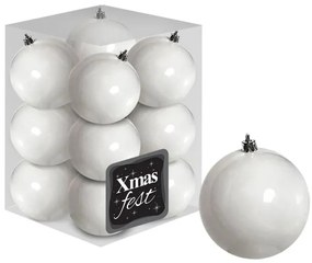 Σετ Μπάλες 12τμχ Λευκές Γυαλιστερές Δ4εκ. Xmas fest 93-2521