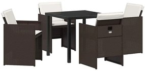 vidaXL Σέτ φαγητού για κήπο με μαξιλάρι 5 pcs Καφέ Πολυ ράταν
