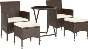vidaXL Σετ Επίπλων Bistro Κήπου 5 τεμ. Καφέ Συνθ. Ρατάν/Ψημένο Γυαλί