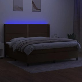 vidaXL Κρεβάτι Boxspring με Στρώμα &amp; LED Σκ.Καφέ 200x200εκ. Υφασμάτινο