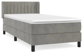 Κρεβάτι Boxspring με Στρώμα Ανοιχτό Γκρι 90x190 εκ. Βελούδινο - Γκρι