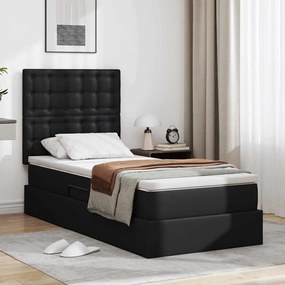 vidaXL Κρεβάτι Αποθήκης με στρώμα Μαύρο 100 x 200 cm Τεχνητό Δέρμα