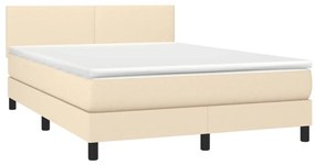 vidaXL Κρεβάτι Boxspring με Στρώμα &amp; LED Κρεμ 140x190 εκ. Υφασμάτινο