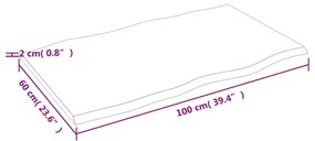 vidaXL Επιφ Τραπεζιού Σκ Καφέ100x60x2εκ. Επ Μασίφ Ξύλο Δρυός Live Edge