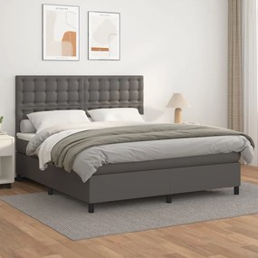 Κρεβάτι Boxspring με Στρώμα Γκρι 160x200εκ. από Συνθετικό Δέρμα - Γκρι