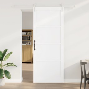 vidaXL Συρόμενη Πόρτα  με Σετ Αξεσουάρ Λευκή 93x232 εκ. Μασίφ Ξύλο Πεύκος