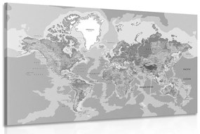 Εικόνα ενός κλασικού παγκόσμιου χάρτη σε ασπρόμαυρο - 120x80