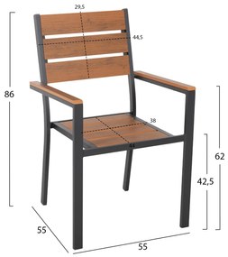 Καρέκλα - Πολυθρόνα SAGA C5981.03 Ανθρακί Αλουμινίου με Φυσικό Polywood 55x55x86Yεκ. 55x55x86 εκ.