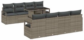 vidaXL Σετ Καναπέ Κήπου με μαξιλάρι 9 pcs Γκρι Πολυ ράταν