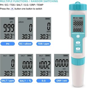 NOYAFA tester ποιότητας νερού C-600, TDS/EC/PH/SALT/S.G/ORP/0-60 °C