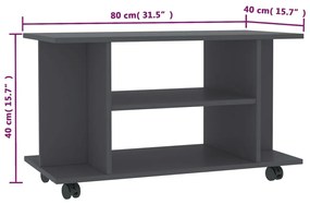 vidaXL Έπιπλο Τηλεόρασης με Ρόδες Γκρι 80x40x40 εκ. από Μοριοσανίδα