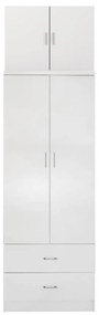 WARDROBE REINA  2-LEAF WITH UPPER CABINET &amp; 2 DRAWERS-MELAMINE IN WHITE 80x42x241Hcm.