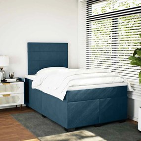 vidaXL Κρεβάτι Boxspring με Στρώμα Μπλε 120x200 εκ. Βελούδινο