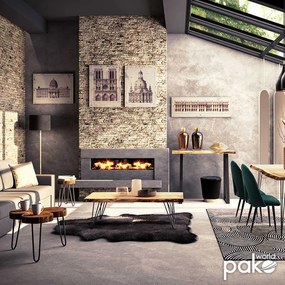 Τραπέζι σαλονιού Rich pakoworld μασίφ ξύλο 4εκ καρυδί-πόδι μαύρο 130x69x46εκ
