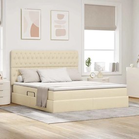 vidaXL LED Κρεβάτι αποθήκευσης με στρώμα Κρέμ 180 x 200 cm Ύφασμα