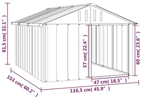 vidaXL Σπιτάκι Σκύλου Γκρι 116,5x153x81,5 εκ. Γαλβανισμένο Χάλυβα