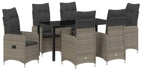 vidaXL Σέτ φαγητού για κήπο με μαξιλάρι 7 pcs Γκρι Πολυ ράταν
