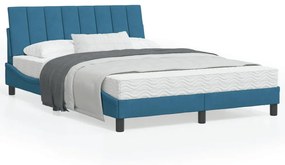 Κρεβάτι με Στρώμα Μπλε 120x200 εκ. Βελούδινο - Μπλε