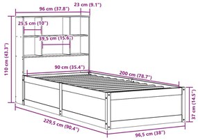 Σκελετός Κρεβ. Χωρίς Στρώμα Καφέ Κεριού 90x200 εκ Μασίφ Πεύκο - Καφέ