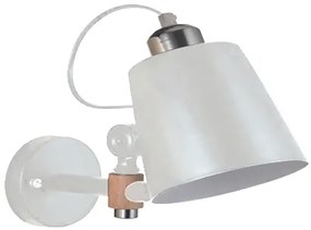 Φωτιστικό Τοίχου - Απλίκα YQ-4003 SAM WHITE METAL-WOOD WALL LAMP 1Z2 - Μέταλλο - 77-4498