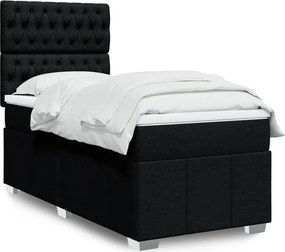 vidaXL Κρεβάτι Boxspring με Στρώμα Μαύρο 90x190 εκ.Υφασμάτινο