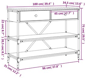 Τραπέζι Κονσόλα με Συρτάρια&amp;Ράφια Sonoma Δρυς από Επεξεργ. Ξύλο - Καφέ