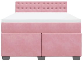 vidaXL Κρεβάτι Boxspring με Στρώμα Ροζ 140x190 εκ. Βελούδινο