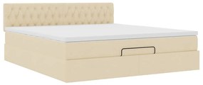 vidaXL Οθωμανικό κρεβάτι με στρώμα &amp; LEDs Cream 180x200cm ύφασμα