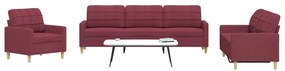 vidaXL Σετ Σαλονιού 3 Τεμαχίων μπορντό Υφασμάτινο