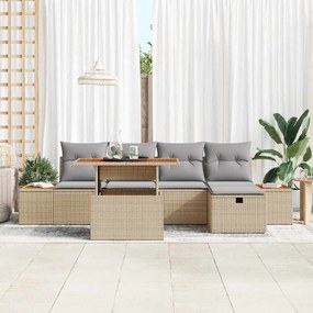 vidaXL Σετ Καναπέ 6 Τεμαχίων με Μαξιλάρια σε Μπεζ Πολυ Ράττανα