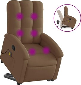 vidaXL Πολυθρόνα Μασάζ Ανακλινόμενη με Ανύψωση Καφέ Υφασμάτινη